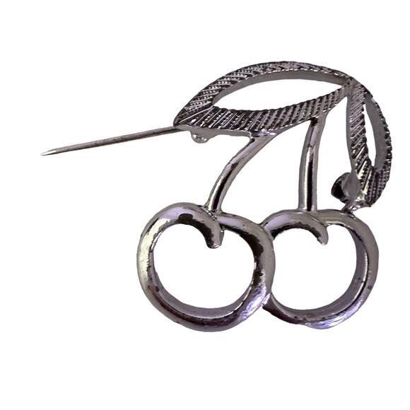 Silver Tone Double Cherry Brooch Pin Signed‎ Sarah Coventry Silver Tone Vintage - Picture 3 of 9